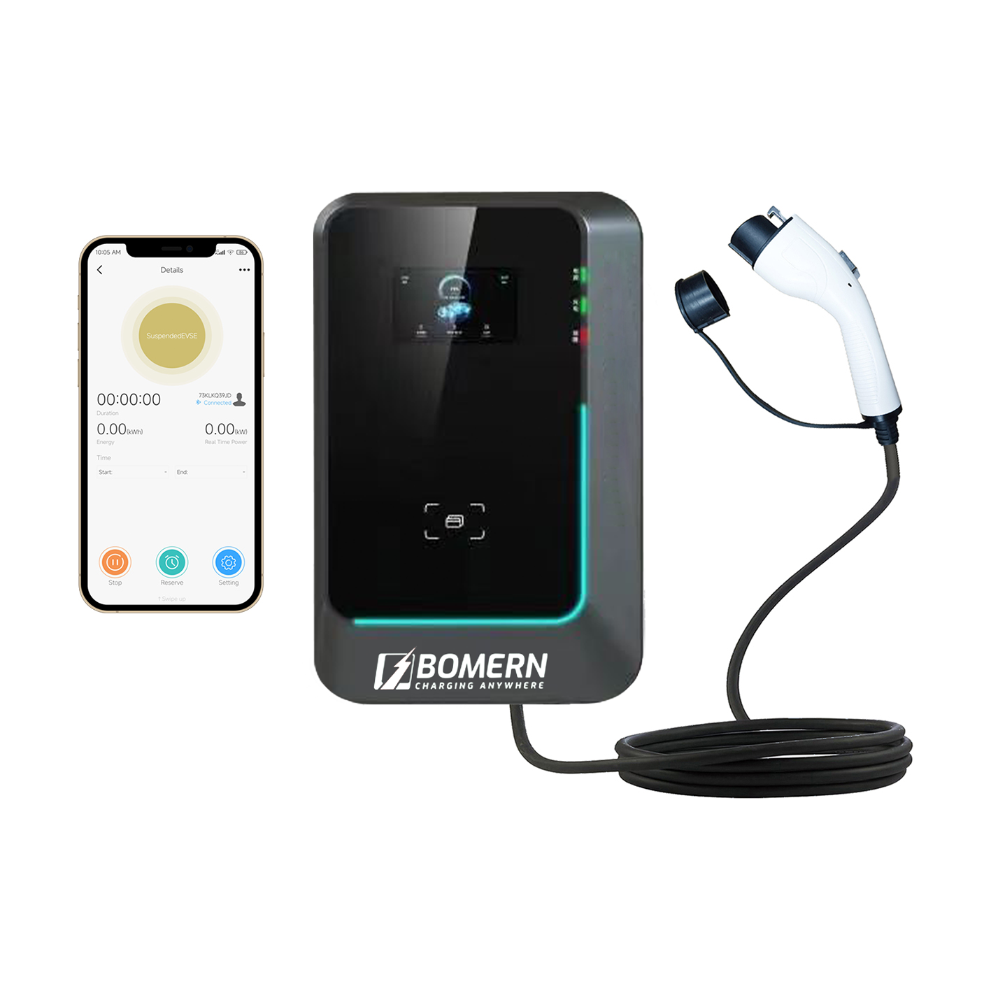 BOMERN Smart Home EV charger 7 Kw Type 2 Tethered - EV Car Charger