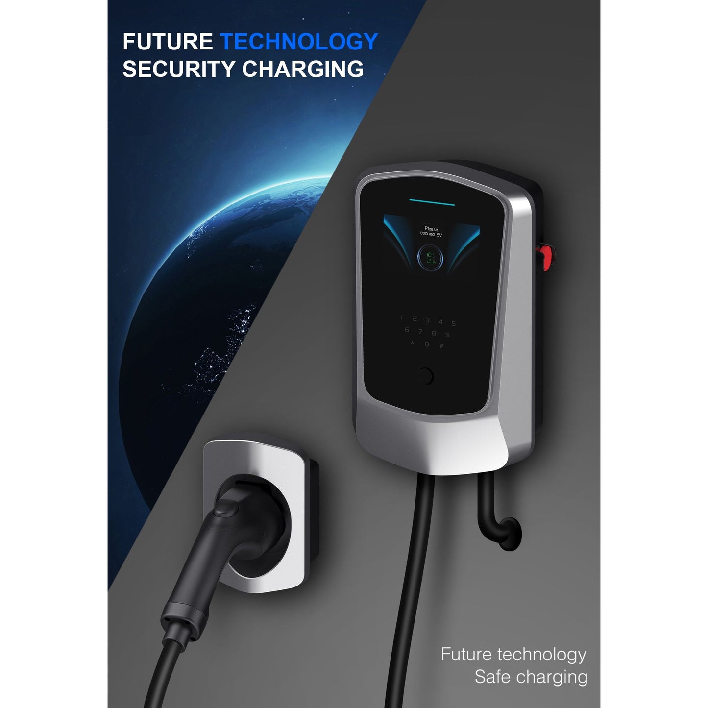 Q6 Type2 wall charger unit 7KW Single Phase 5M Tethered cable - EV Car Charger