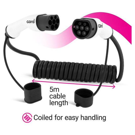 5m Coiled EV Charging Cable - 22kW Three Phase Type 2 Skip to the end of the images gallery - EV Car Charger